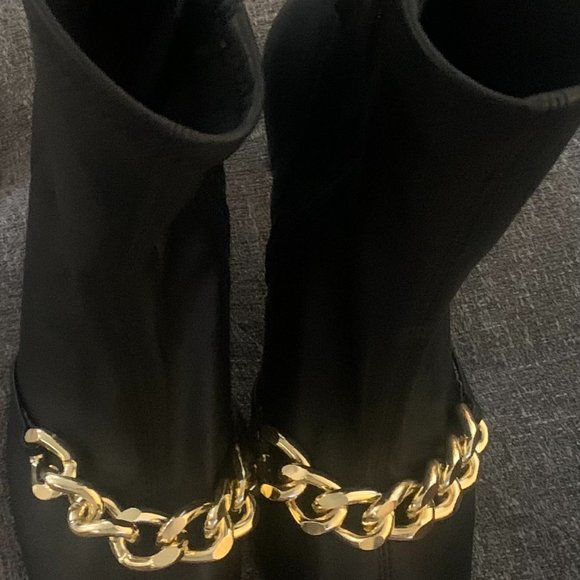Zara Black Gold Chain Heel Ankle Boots SZ 42 /US 11 - Picture 4 of 6